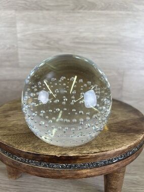 Vintage Clear Art Glass Bullicante Controlled Bubbles Paperweight 3.25 in"